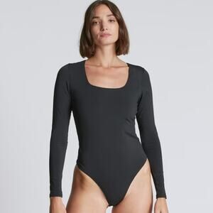 Everlane The Long Sleeve Supima Square Neck Thong Bodysuit Black Women's XXS NWT